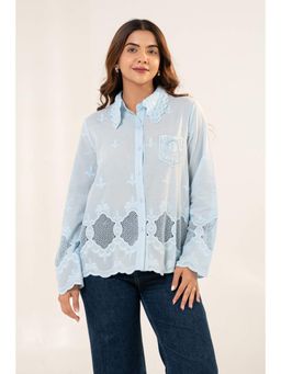 All Eyes On You - Aeoy Blue Cotton Lace Shirt