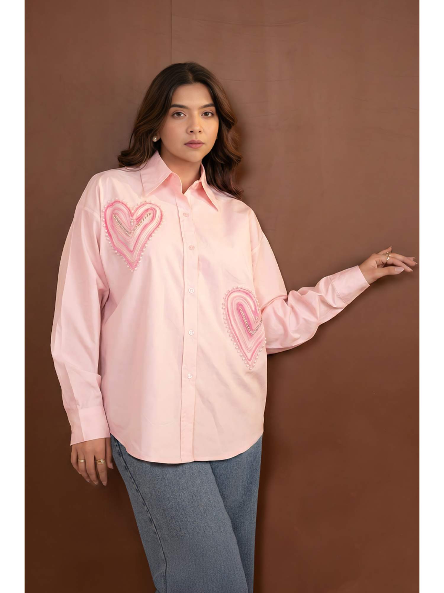 Aeoy Pink Heart Embellished Cotton Shirt-picture-29