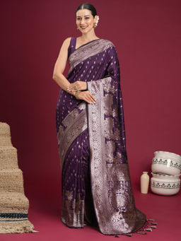Akhilam - Women's Silk Woven Purple Saree With Unstitched Blouse