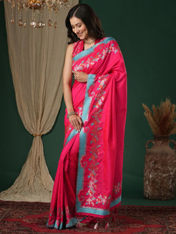 Akhilam - Women's Silk Woven Pink Saree With Unstitched Blouse