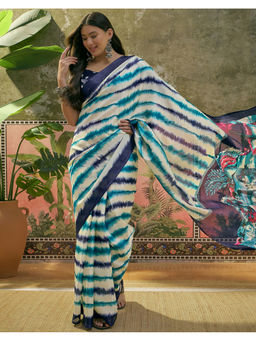 SATRANI - Women Khadi Printed Off White Saree With Unstitched Blouse