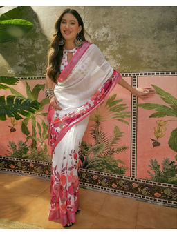 SATRANI - Women's Floral White Saree With Unstitched Blouse