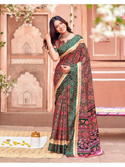 SATRANI - Women's Silk Printed Multi-Color Saree With Unstitched Blouse