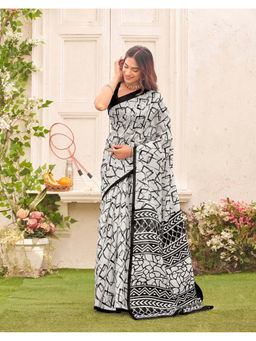 SATRANI - Women's Khadi Geometric Off White Saree With Unstitched Blouse