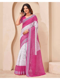 SATRANI - Women's White Saree With Unstitched Blouse