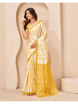 SATRANI - Women's Printed White Saree With Unstitched Blouse