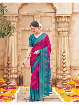 SATRANI - Women's Georgette Printed Pink Saree With Unstitched Blouse