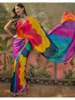 SATRANI - Women's Chiffon Colorblock Multi-Color Saree With Unstitched Blouse
