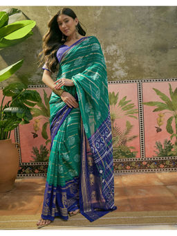 SATRANI - Women Printed Green Saree With Unstitched Blouse