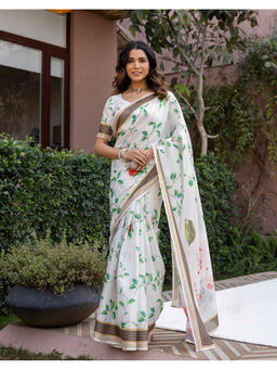 SATRANI - Women's Silk White Saree With Unstitched Blouse