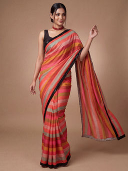 Akhilam - Women's Satin Colorblock Multi-Color Saree With Unstitched Blouse