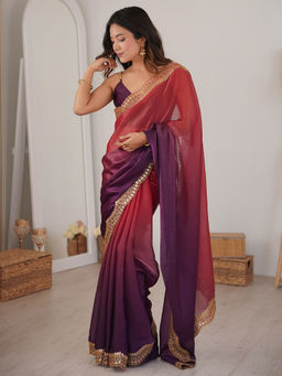 Sareemall - Women's Satin Ombre Purple Saree With Unstitched Blouse