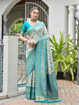 Odette - Women's Printed Off White Saree without Blouse