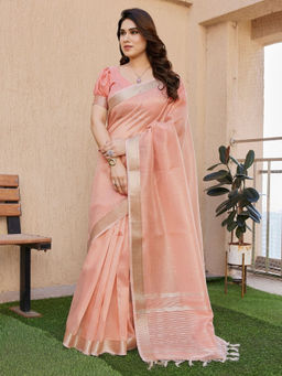 Odette - Women's Silk Blend Solid Peach Saree without Blouse