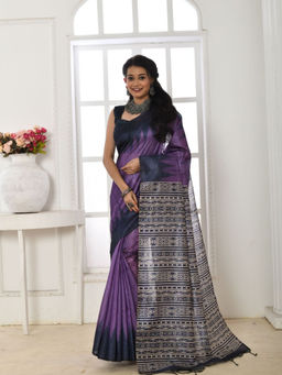 Odette - Women's Silk Blend Printed Purple Saree without Blouse