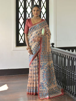 Odette - Women Beige Saree without Blouse
