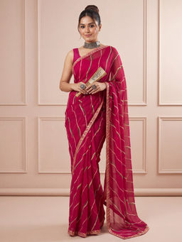 Akhilam - Women Georgette Printed Pink Saree With Unstitched Blouse