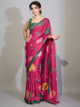 Sareemall - Georgette Printed Pink Saree With Unstitched Blouse