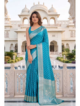 Monjolika Fashion - Women Banarasi Silk Woven Blue Saree With Unstitched Blouse