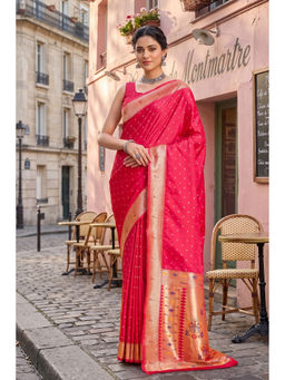 Monjolika Fashion - Women's Banarasi Silk Woven Pink Saree With Unstitched Blouse