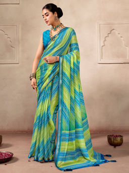 Akhilam - Women's Georgette Stripes Multi-Color Saree With Unstitched Blouse