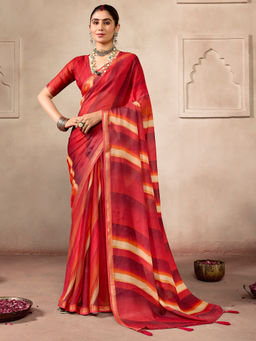 Akhilam - Women Georgette Red Saree With Unstitched Blouse