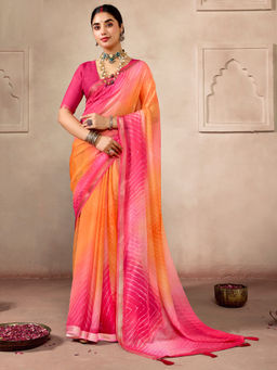 Akhilam - Women's Georgette Ombre Multi-Color Saree With Unstitched Blouse