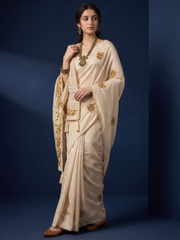 Akhilam - Women's Off White Saree With Unstitched Blouse