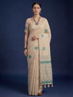 Akhilam - Women Off White Saree With Unstitched Blouse