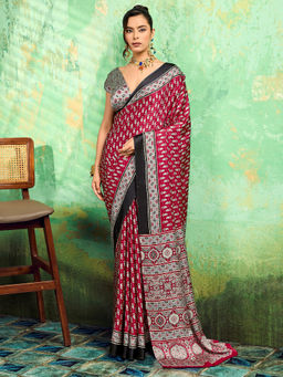 Akhilam - Women's Satin Paisley Maroon Saree With Unstitched Blouse