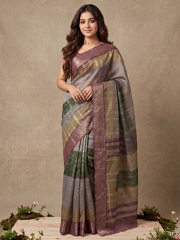 Akhilam - Women's Tissue Printed Multi-Color Saree With Unstitched Blouse