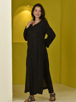 House of Chikankari - Chikankari Modal Straight Kurta - Black