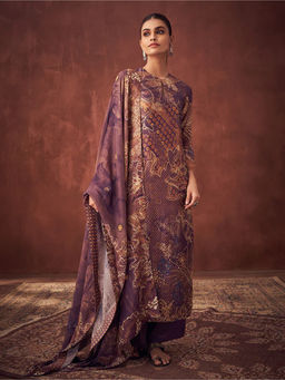 Saundh - Miraya Unstitched Dress Material Purple (Set of 3)