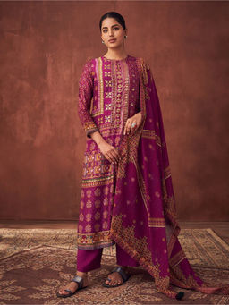 Saundh - Miraya Unstitched Dress Material Magenta (Set of 3)