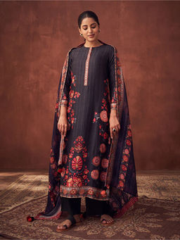 Saundh - Miraya Unstitched Dress Material Black (Set of 3)