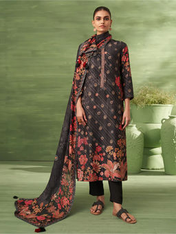 Saundh - Sitara Unstitched Dress Material Black (Set of 3)