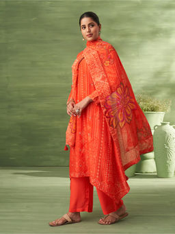 Saundh - Sitara Unstitched Dress Material Orange (Set of 3)