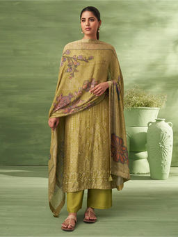 Saundh - Sitara Unstitched Dress Material Olive Green (Set of 3)