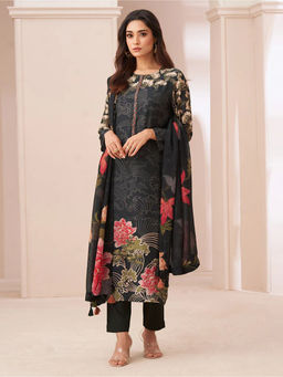 Saundh - Mukhi Unstitched Dress Material Black (Set of 3)