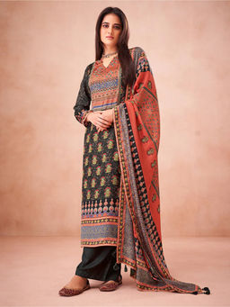 Saundh - Kalaa Unstitched Dress Material Black (Set of 3)