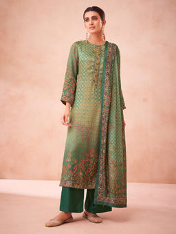 Saundh - Kalaa Unstitched Dress Material Green (Set of 3)