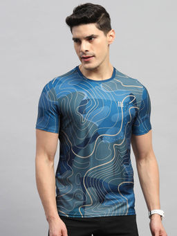 Rock.it - Men's Blue Printed Round Neck Half Sleeves T-Shirt