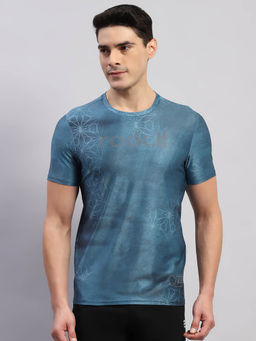 Rock.it - Men's Printed Teal Round Neck Half Sleeves Regular Fit T-Shirt