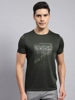 Rock.it - Men's Olive Printed Round Neck Half Sleeves Regular Fit T-Shirt