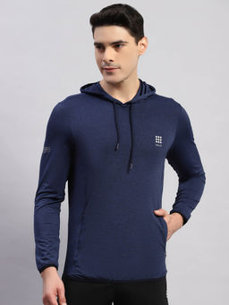 Rock.it - Men's Solid Navy Blue Hooded Neck Full Sleeves Regular Fit T-Shirt