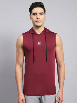 Rock.it - Men's Maroon Solid Hooded Sleeveless Regular Fit T-Shirt