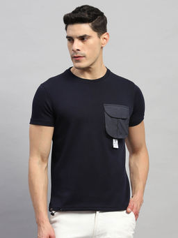 Rock.it - Men's Navy Blue Solid Round Neck Half Sleeves T-Shirt