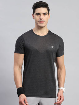 Rock.it - Men's Black Self Design Round Neck Half Sleeves Regular Fit T-Shirt