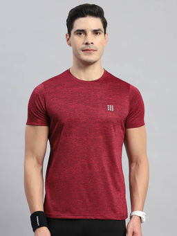 Rock.it - Men's Maroon Solid Round Neck Half Sleeves Regular Fit T-Shirt