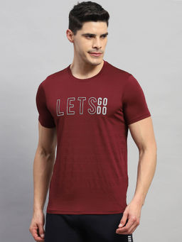 Rock.it - Men's Maroon Textured Round Neck Half Sleeves T-Shirt